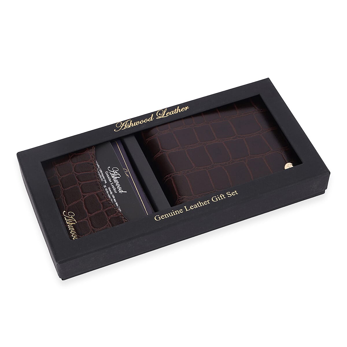 Father's Day Gift Idea - The Ashwood Genuine Leather Croc-Embossed RFID Protected Wallet - Brown