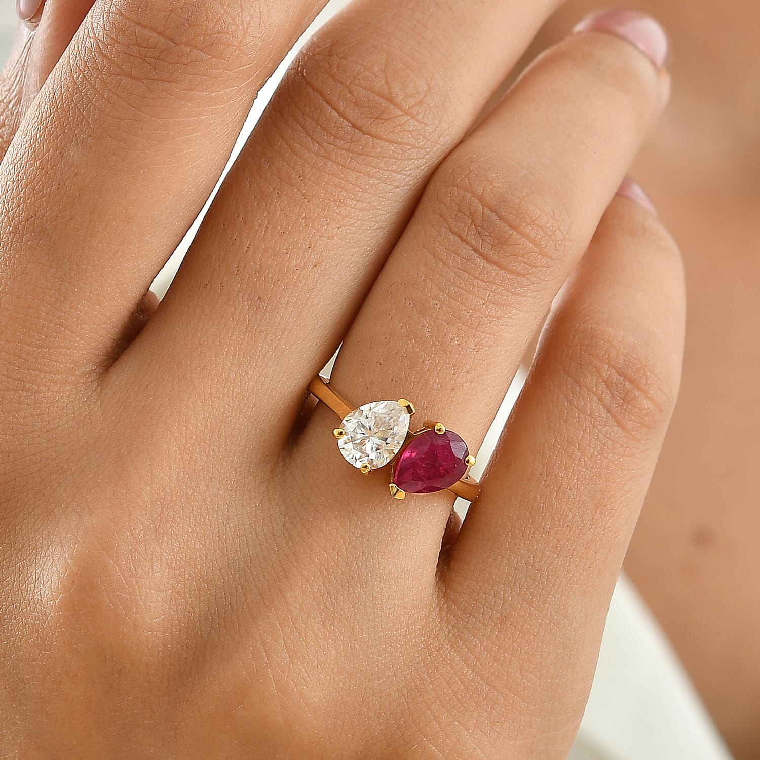 D'Joy - Moissanite Toi-et-Moi Ring in Yellow Gold Plated Sterling Silver 2.75 Ct.