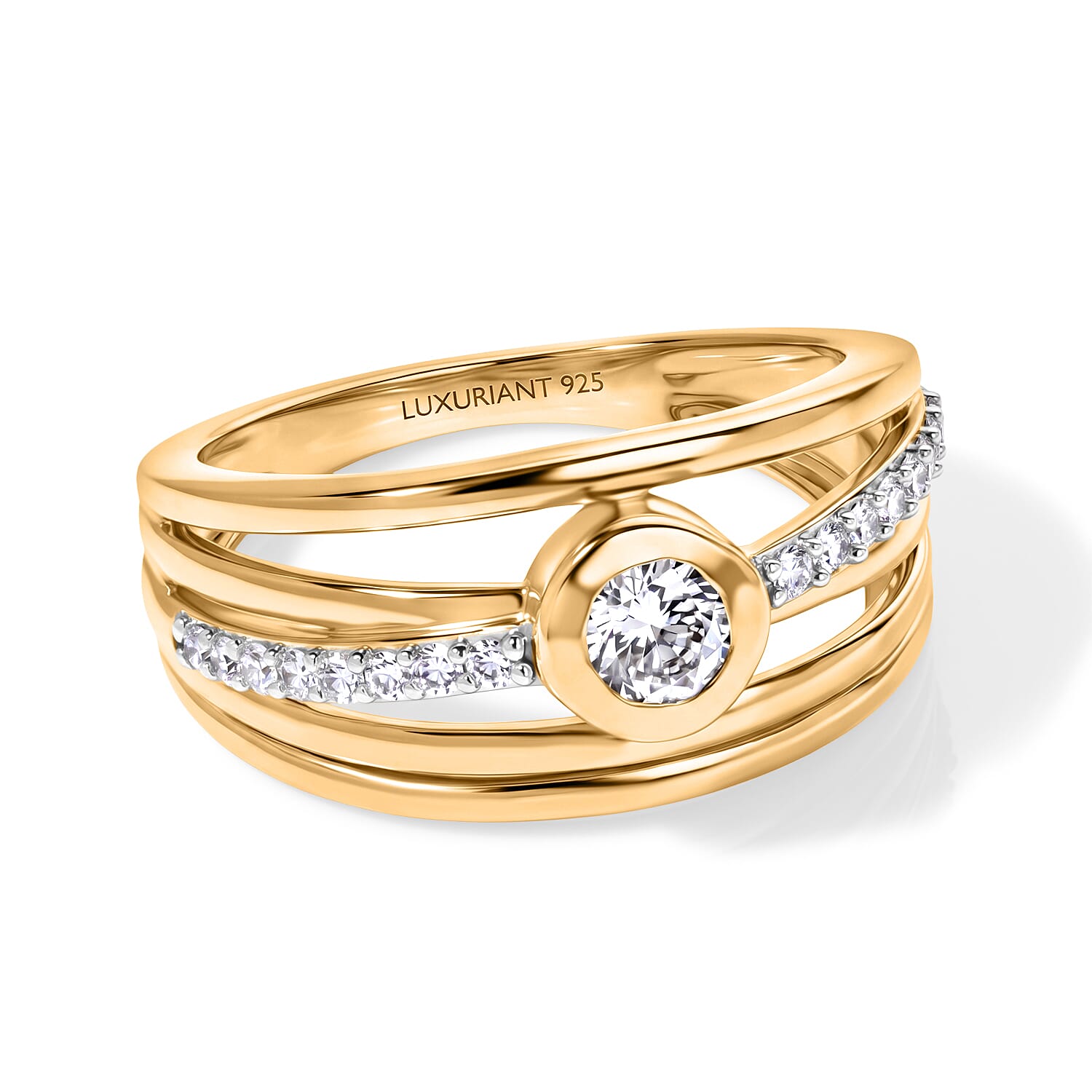 Luxuriant - Lab Grown Diamond (SI-G-H) Multi-Row Ring in 18K Vermeil Yellow Gold Plated Sterling Silver 0.50 Ct.