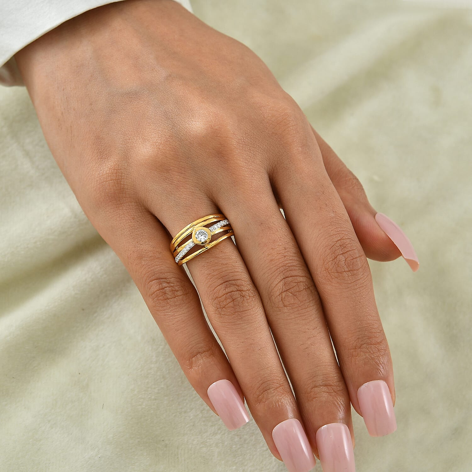 Luxuriant - Lab Grown Diamond (SI-G-H) Multi-Row Ring in 18K Vermeil Yellow Gold Plated Sterling Silver 0.50 Ct.