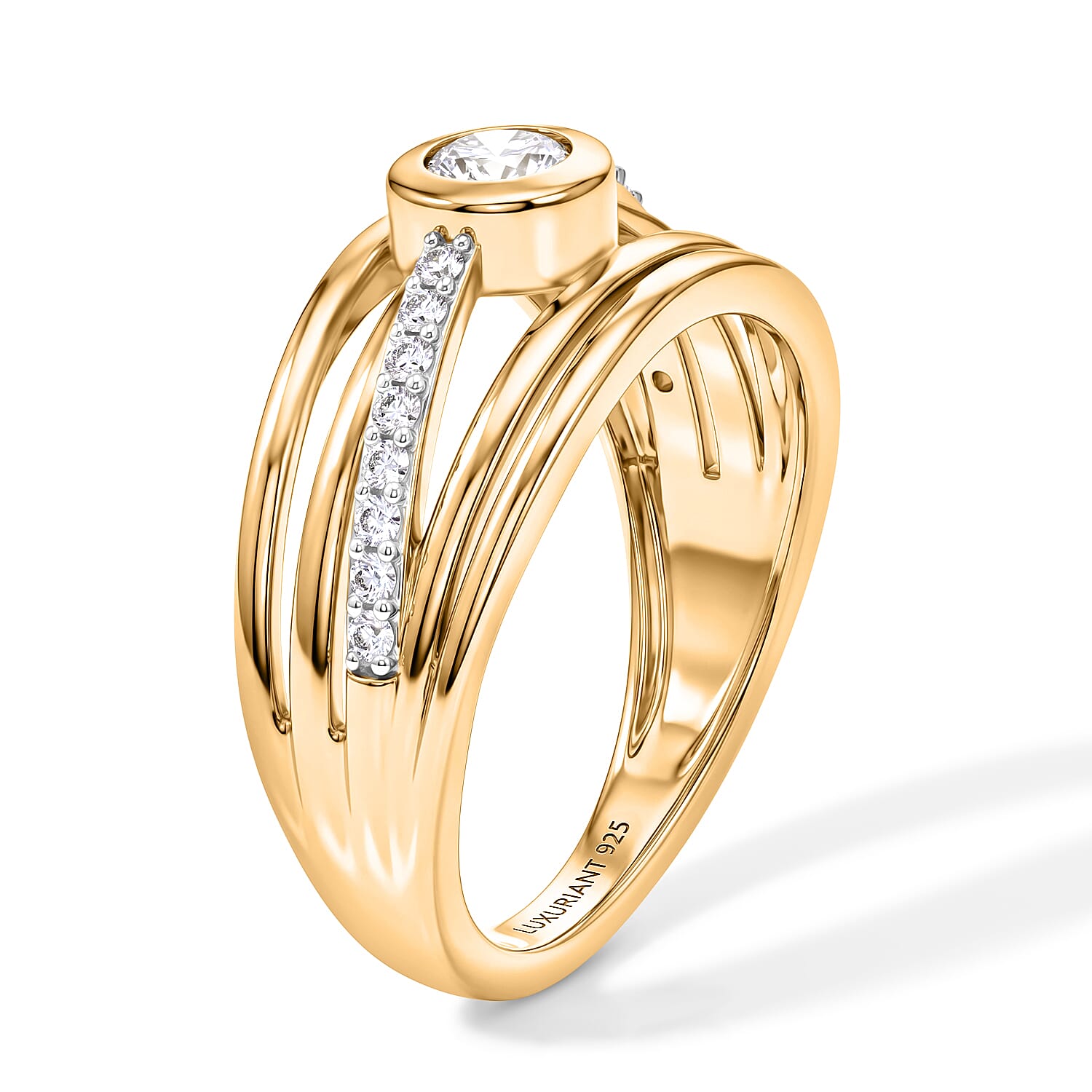 Luxuriant - Lab Grown Diamond (SI-G-H) Multi-Row Ring in 18K Vermeil Yellow Gold Plated Sterling Silver 0.50 Ct.