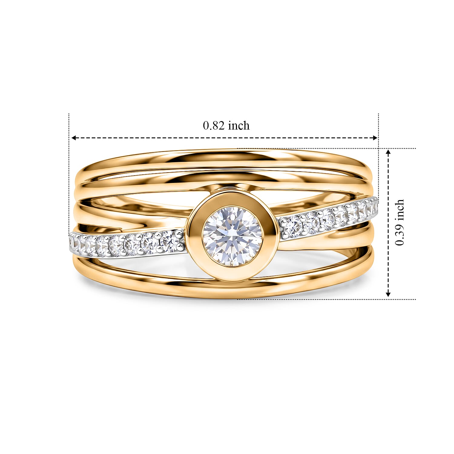 Luxuriant - Lab Grown Diamond (SI-G-H) Multi-Row Ring in 18K Vermeil Yellow Gold Plated Sterling Silver 0.50 Ct.
