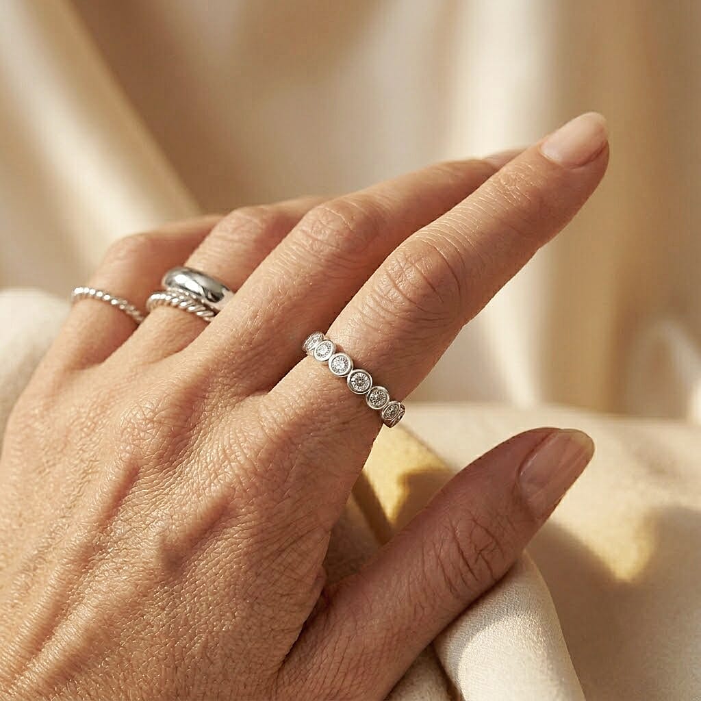 Luxuriant - Lab Grown Diamond (SI-G-H) Full Eternity Band Ring in Rhodium Overlay Sterling Silver 0.25  Ct.