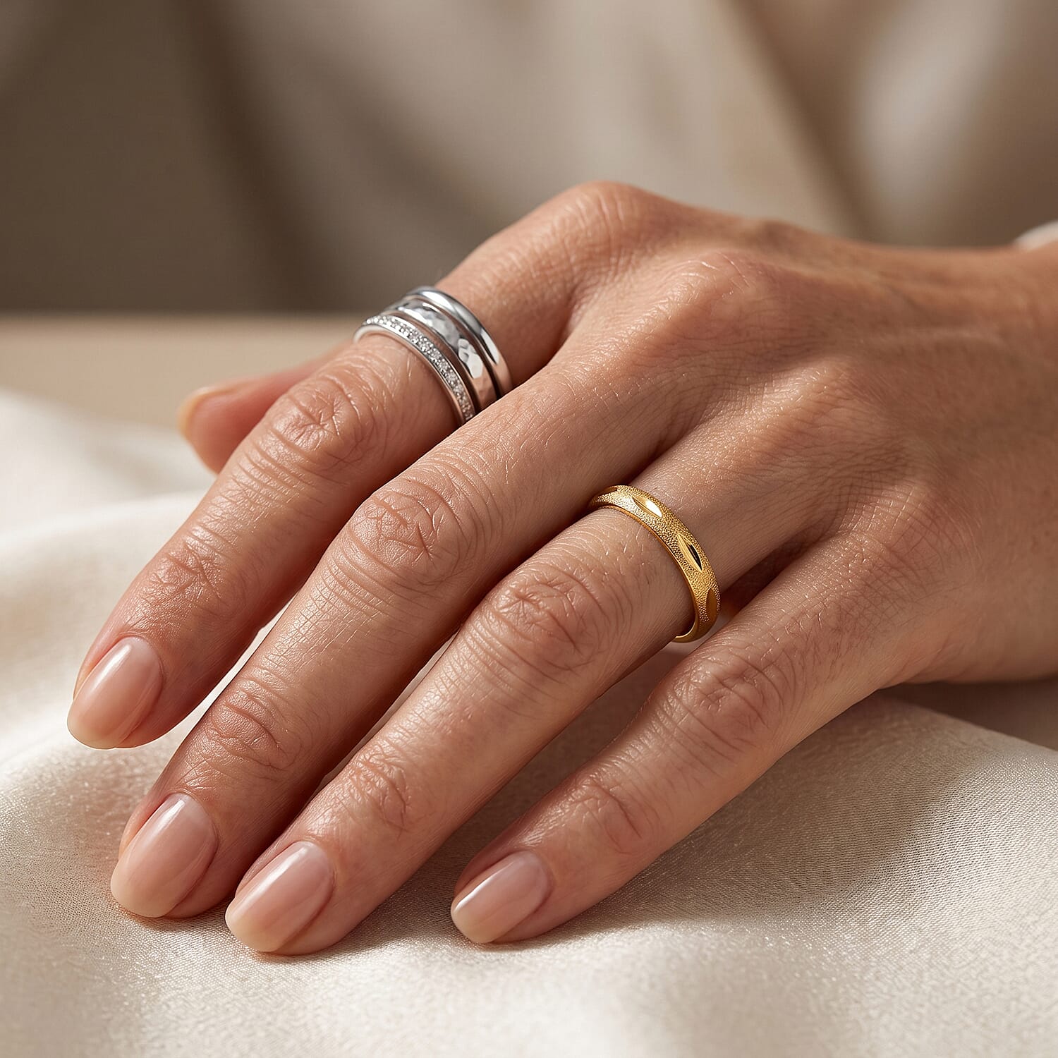 Yellow Gold Plated Sterling Silver Diamond Cut Band Ring