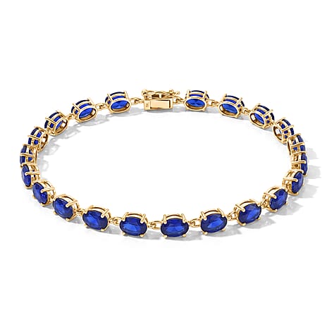 9K Yellow Gold AAA Tanzanian Blue Spinel Tennis Bracelet (Size - 7.5) 11.63 Ct, Gold Wt. 3.08 Gms