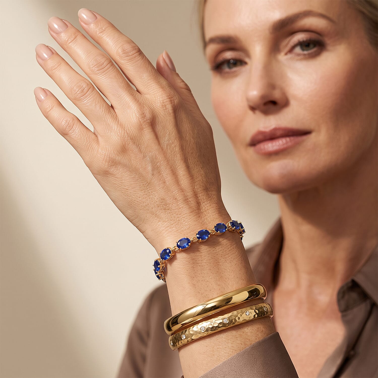 9K Yellow Gold AAA Tanzanian Blue Spinel Tennis Bracelet (Size - 7.5) 11.63 Ct, Gold Wt. 3.08 Gms