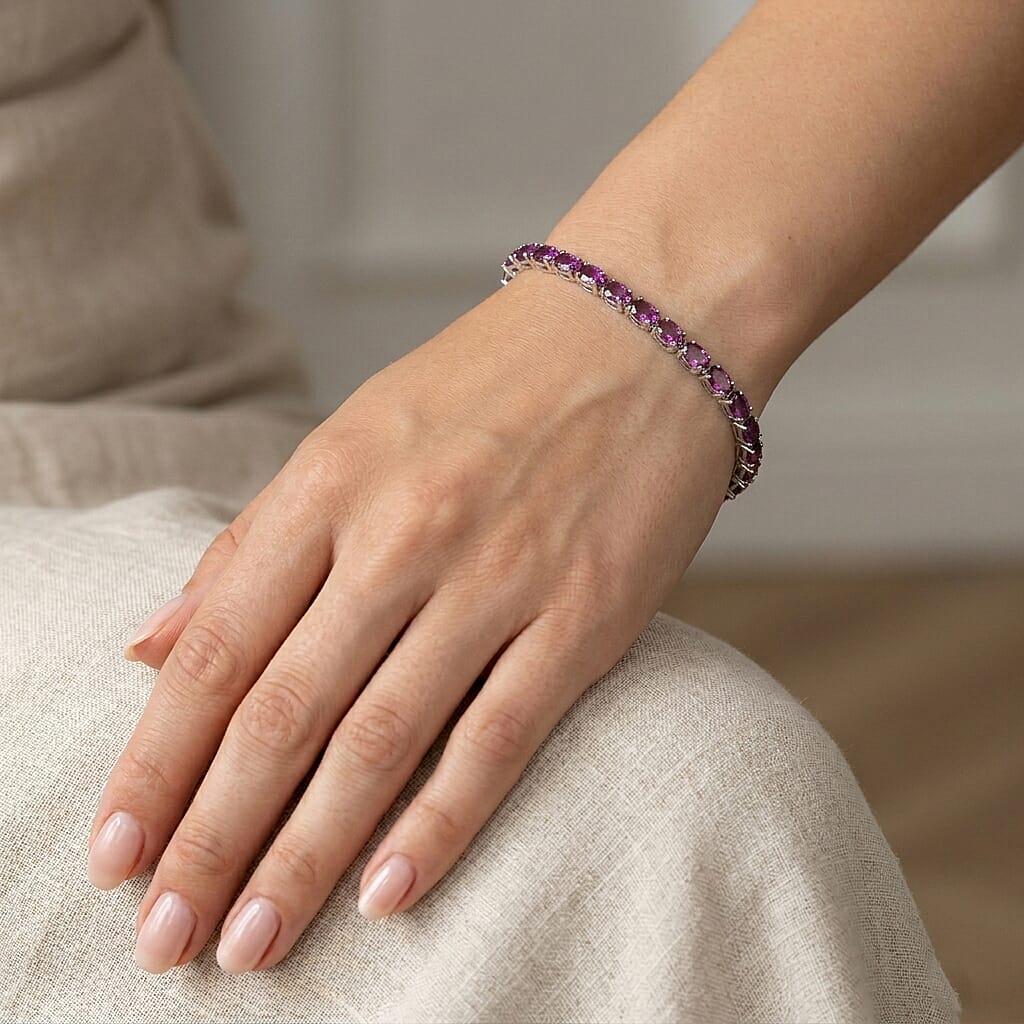 D'Joy - Radiant Ember Garnet Tennis Bracelet with GB Lock Box in Sterling Silver