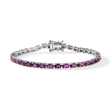 D'Joy - Radiant Ember Garnet Cluster Bracelet (Size - 7.5) with GB Lock Box in Rhodium Overlay Sterling Silver 10.80 Ct.