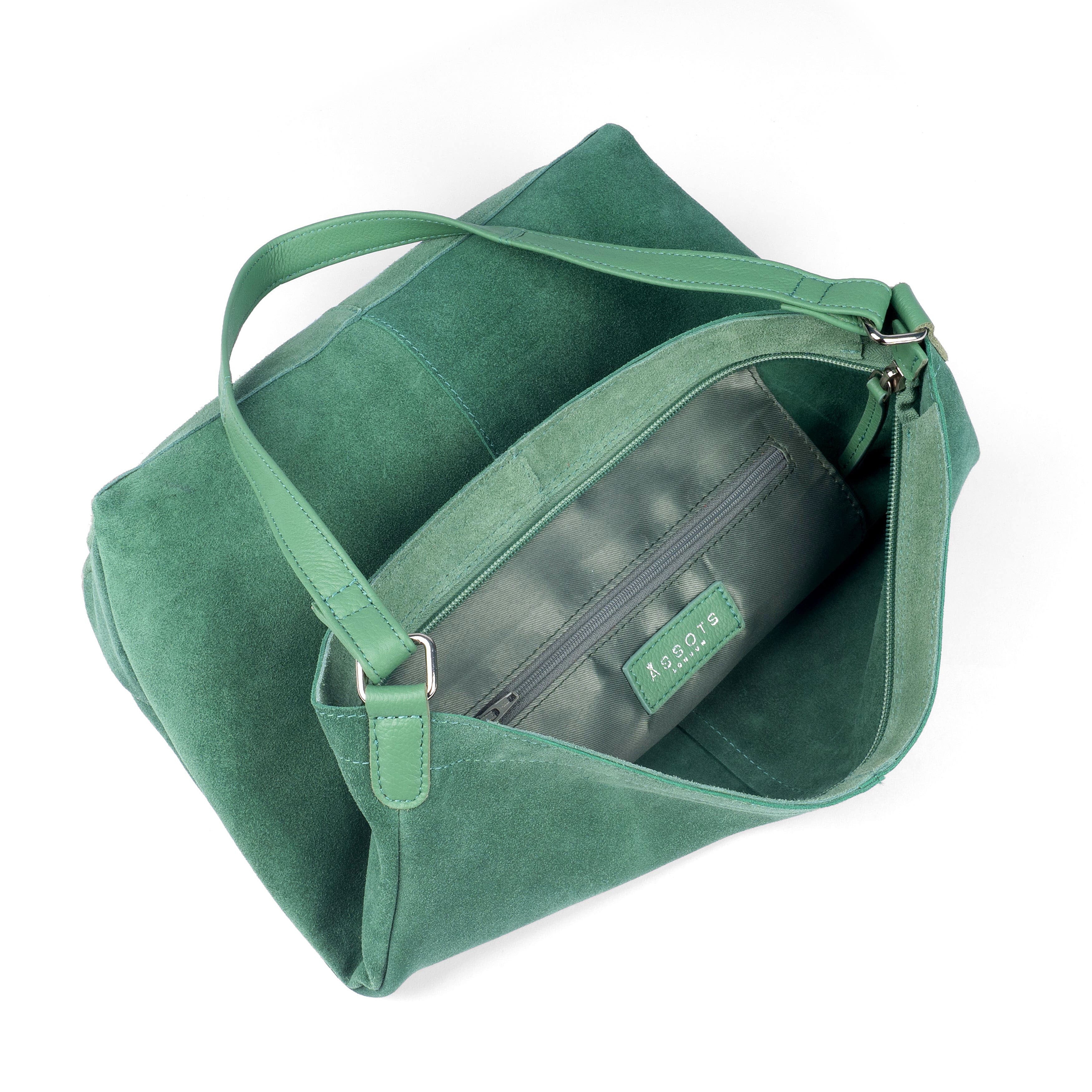 Tina Suede Slouchy Shoulder Bag - Green