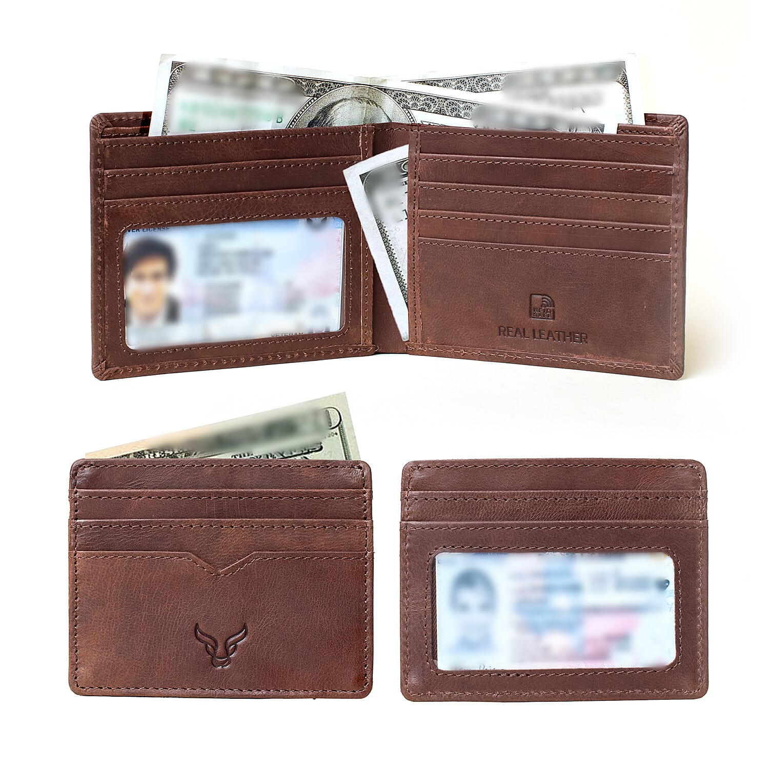 Prestige Genuine Leather Wallet and Card Holder Combo Gift Set - Brown