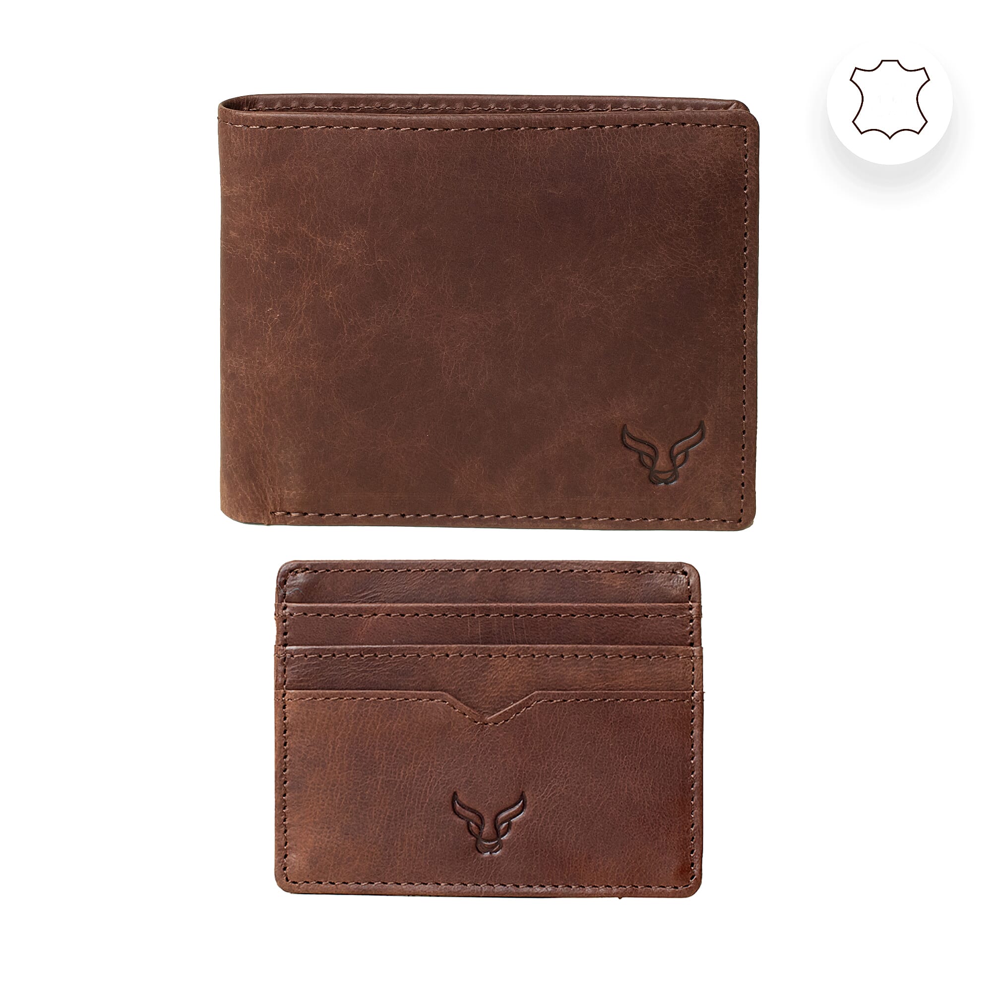 Prestige Genuine Leather Wallet and Card Holder Combo Gift Set - Brown