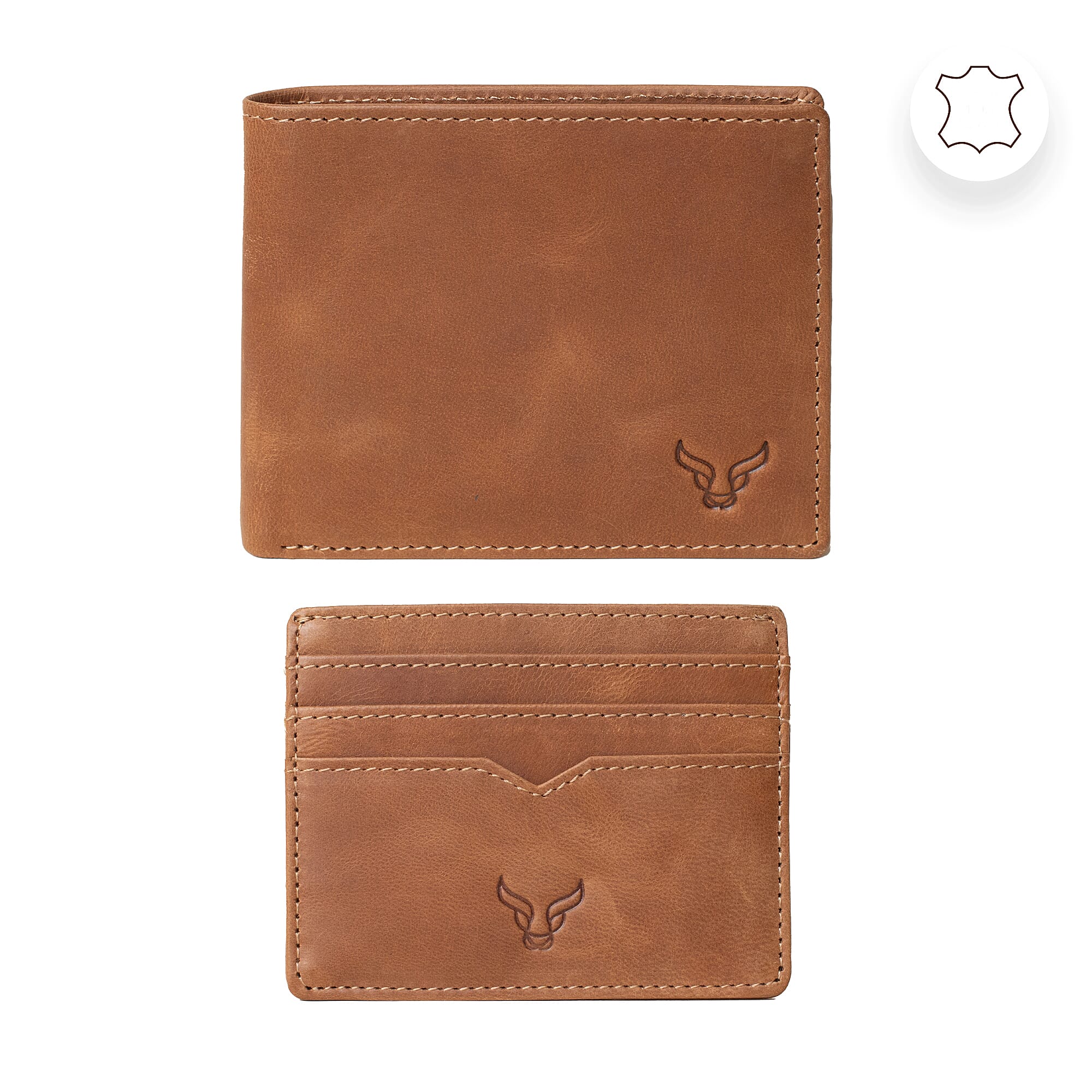 Prestige Genuine Leather Wallet and Card Holder Combo Gift Set - Tan