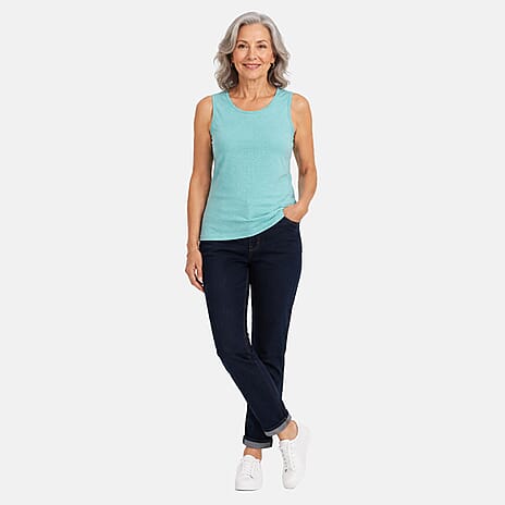 Beaumonde Vest Top (Size 10-12) - Aqua & White
