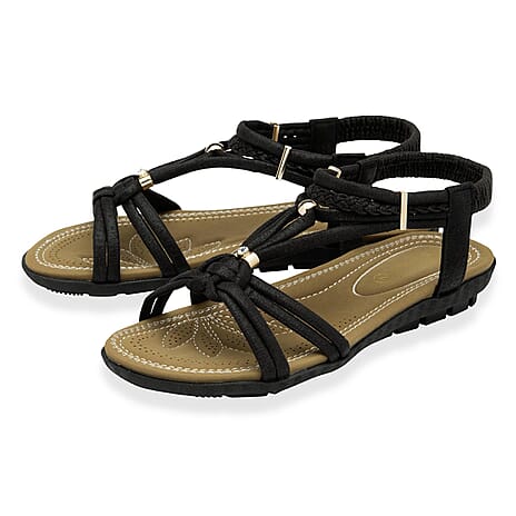 Lotus Domenica Open-Toe Elasticated Strappy Flat Sandals (Size 3) - Black