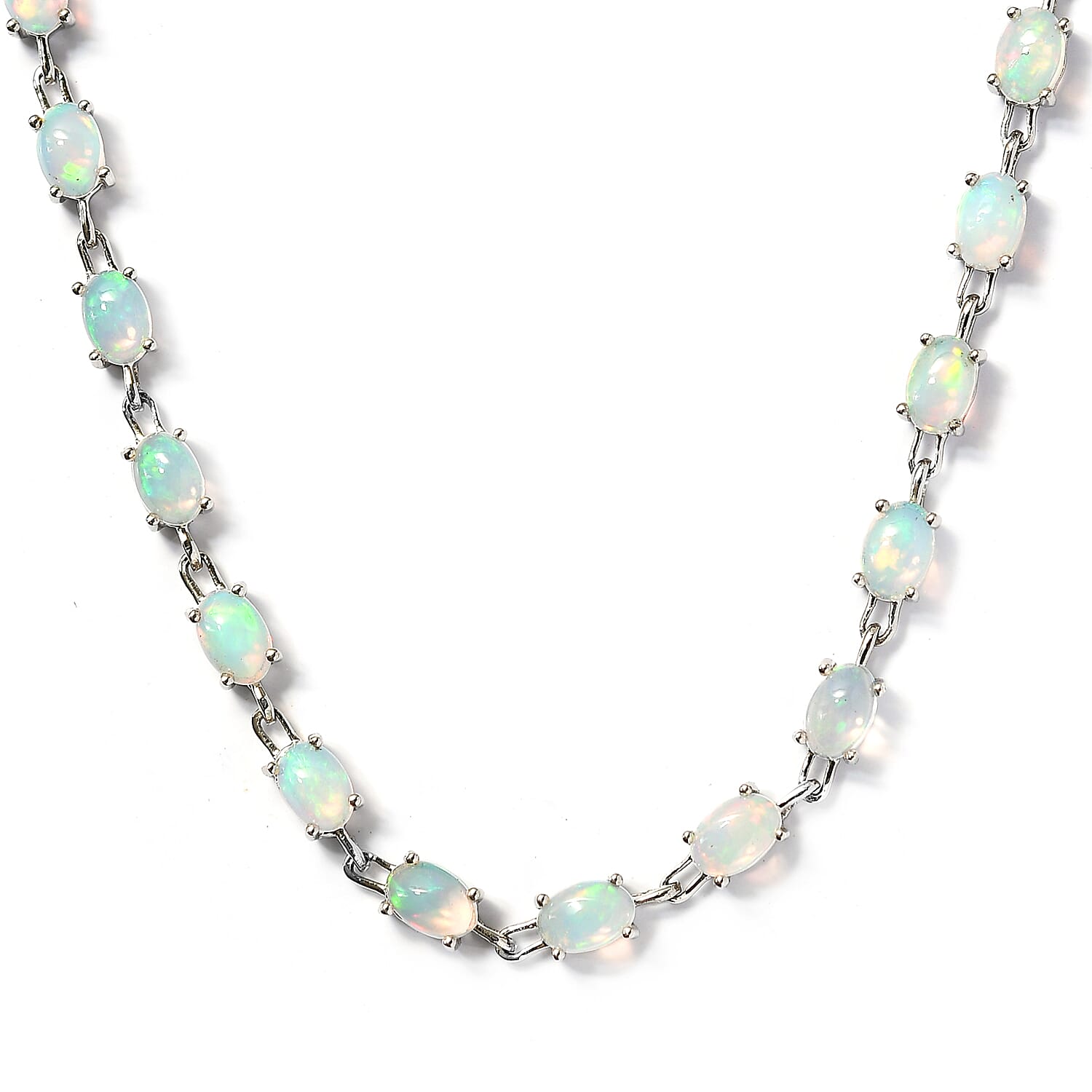 Ethiopian Welo Opal Necklace (Size - 18) in Platinum Overlay Sterling Silver 15.51 Ct, Silver Wt. 14.49 Gms