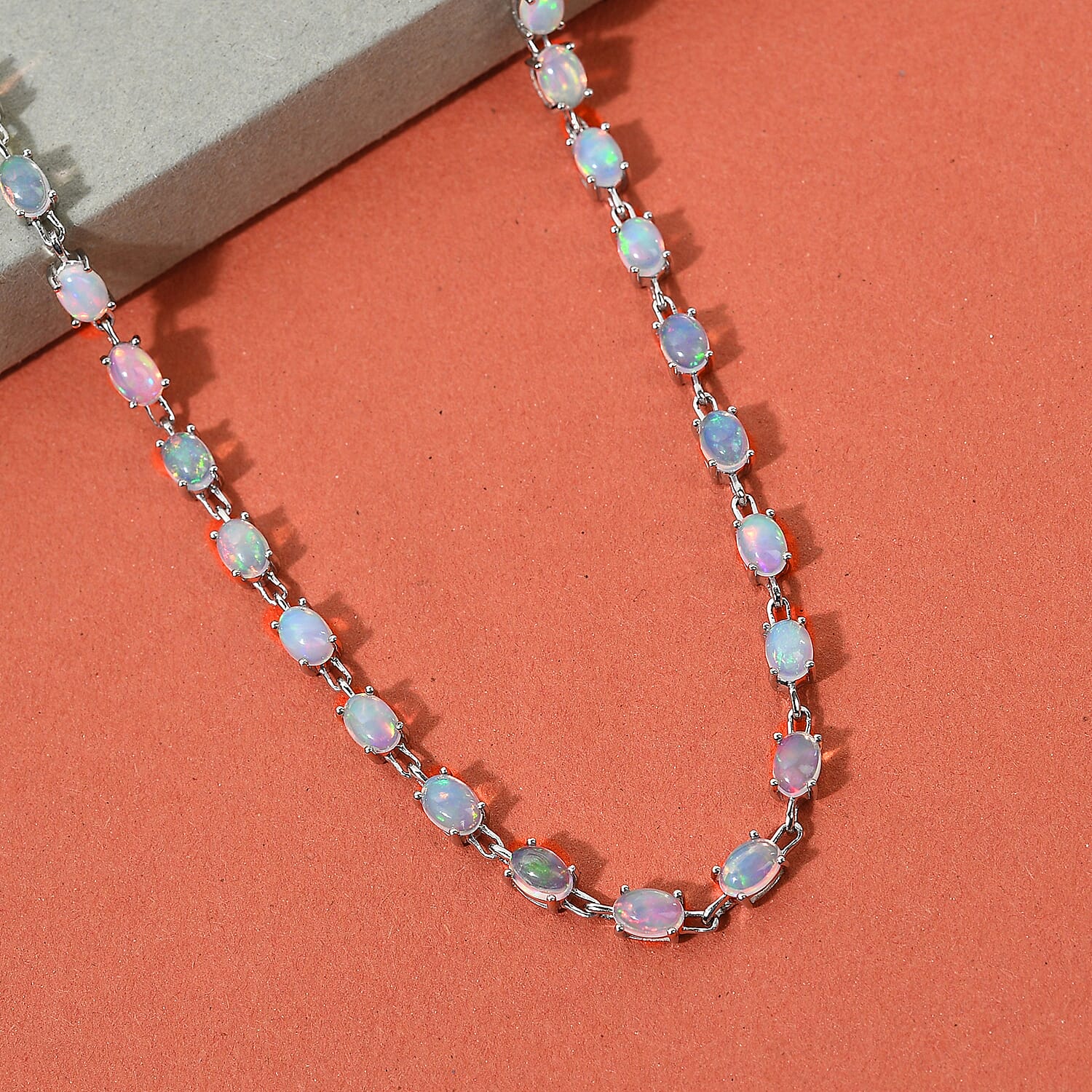 Ethiopian Welo Opal Necklace (Size - 18) in Platinum Overlay Sterling Silver 15.51 Ct, Silver Wt. 14.49 Gms