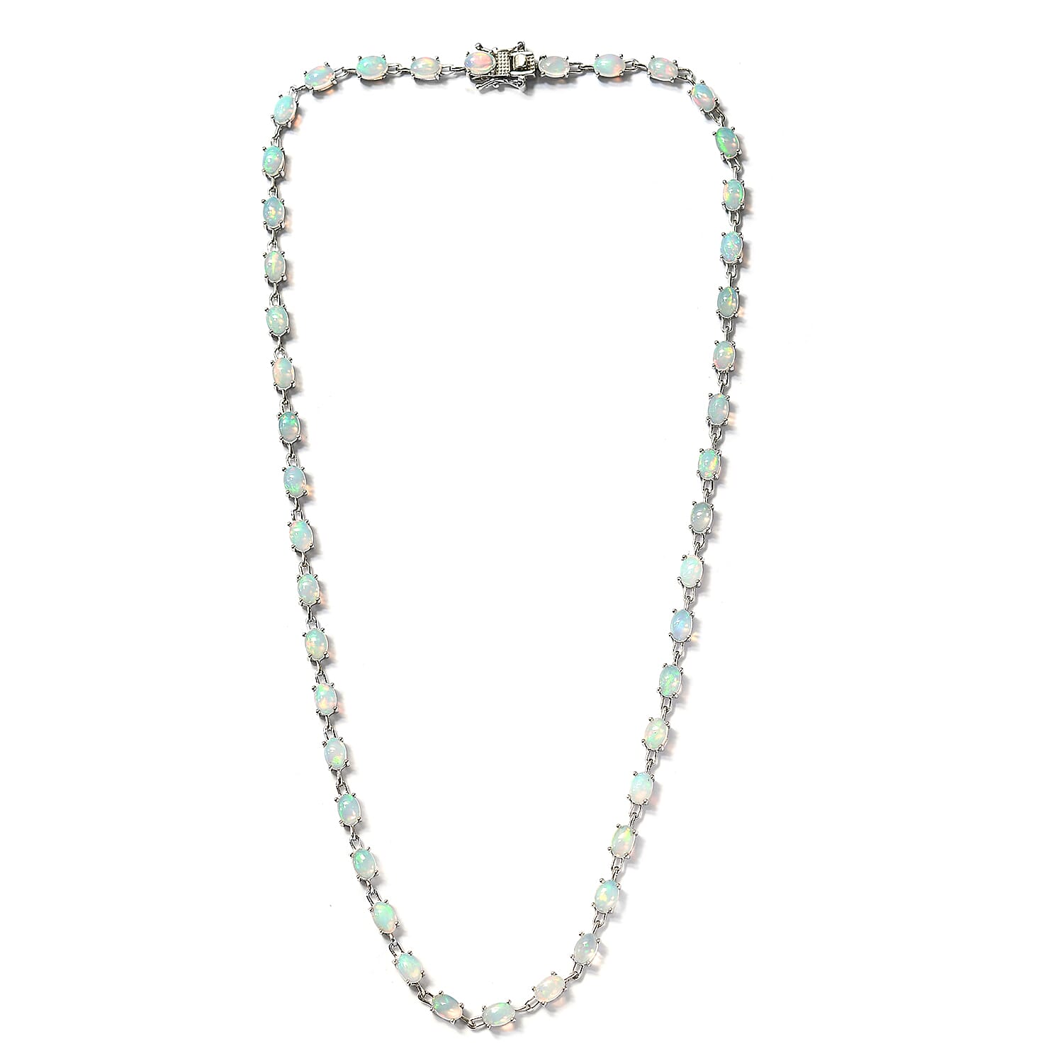 Ethiopian Welo Opal Necklace (Size - 18) in Platinum Overlay Sterling Silver 15.51 Ct, Silver Wt. 14.49 Gms