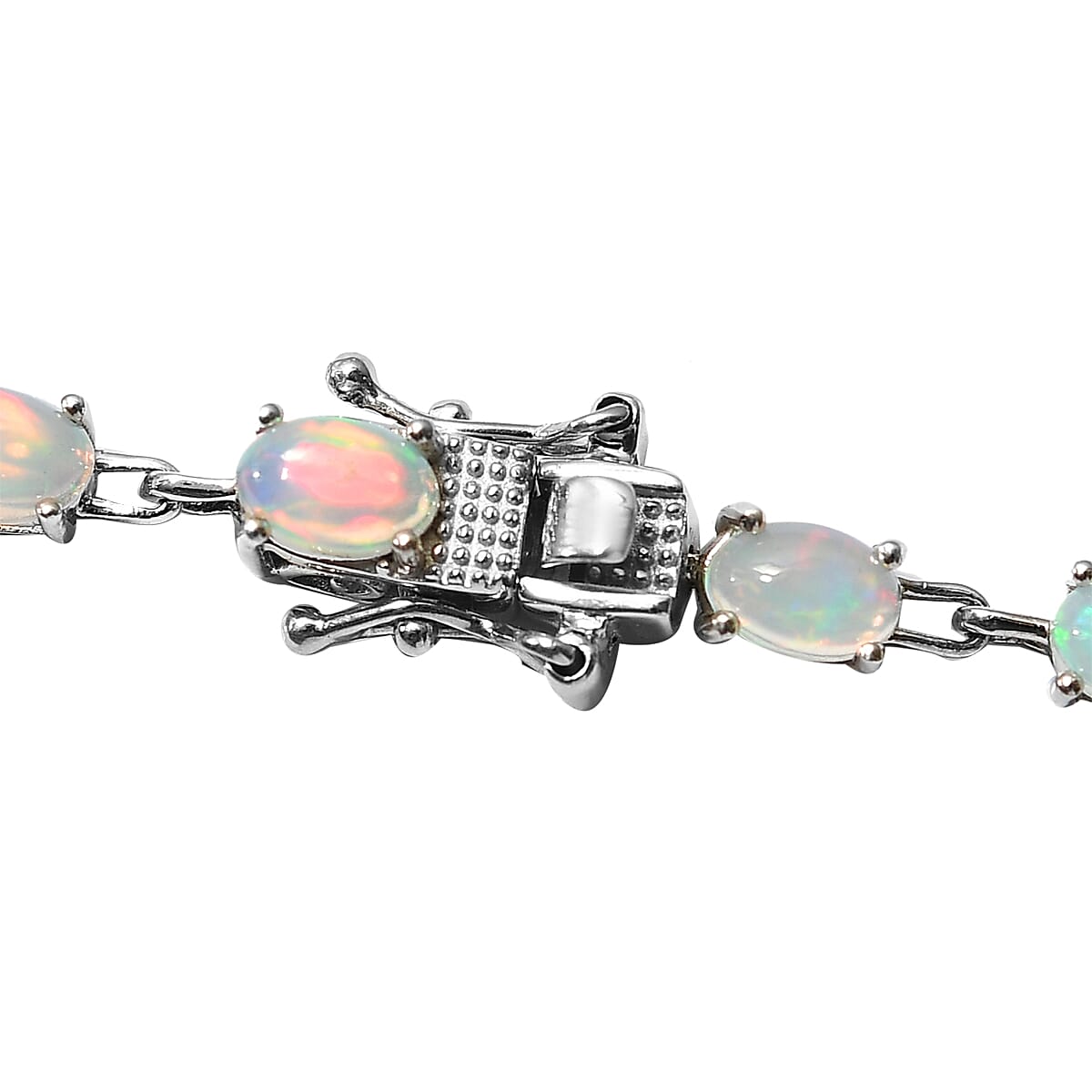 Ethiopian Welo Opal Necklace (Size - 18) in Platinum Overlay Sterling Silver 15.51 Ct, Silver Wt. 14.49 Gms