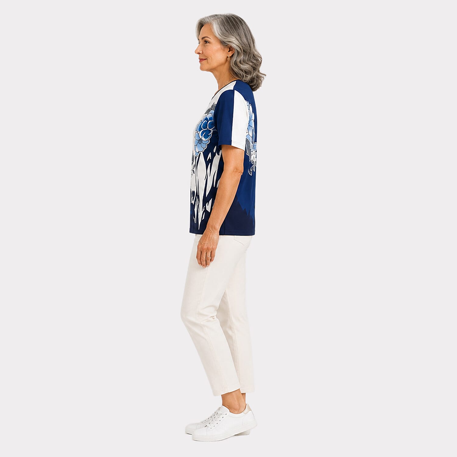 Pure & Natural Womens Printed Colorblock Short Sleeve Top
