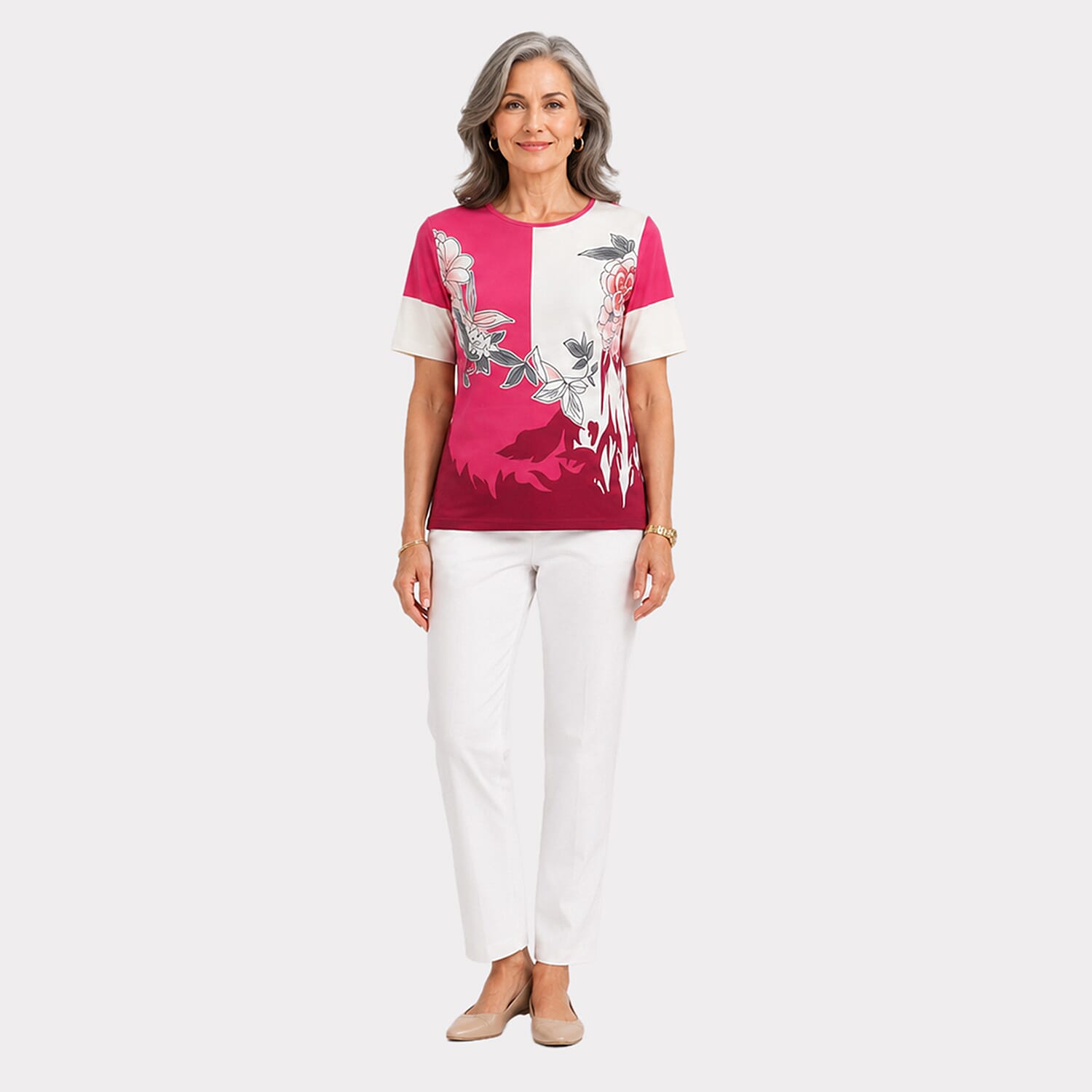 Pure & Natural Womens Printed Colorblock Short Sleeve Top