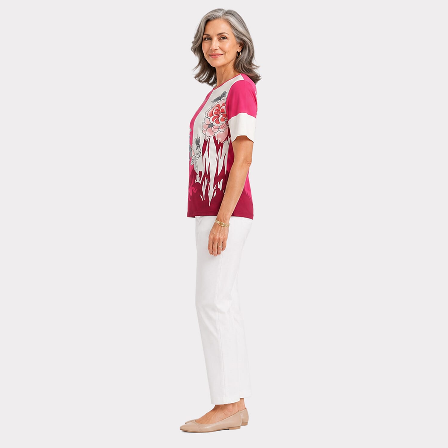 Pure & Natural Womens Printed Colorblock Short Sleeve Top