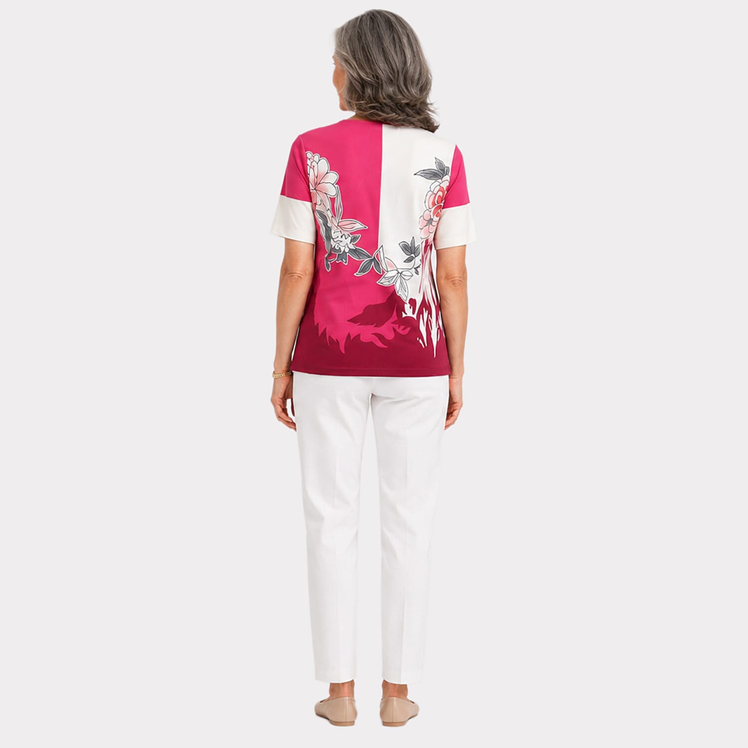 Pure & Natural Womens Printed Colorblock Short Sleeve Top
