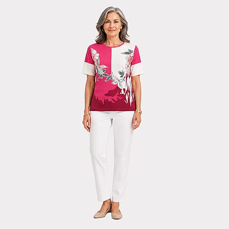 Pure & Natural Womens Printed Colorblock Short Sleeve Top