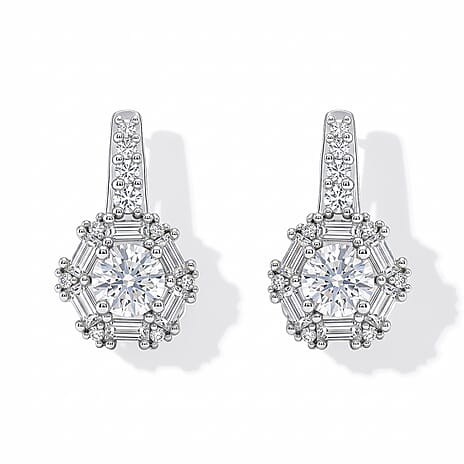 D'Joy - Moissanite Earring with Push Back in Platinum Overlay Sterling Silver 1.70 Ct.