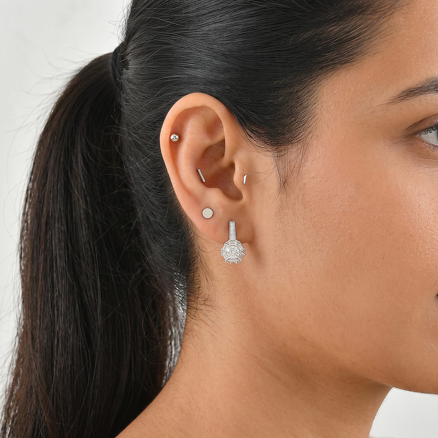 D'Joy - Moissanite Earring with Push Back in Platinum Overlay Sterling Silver 1.70 Ct.