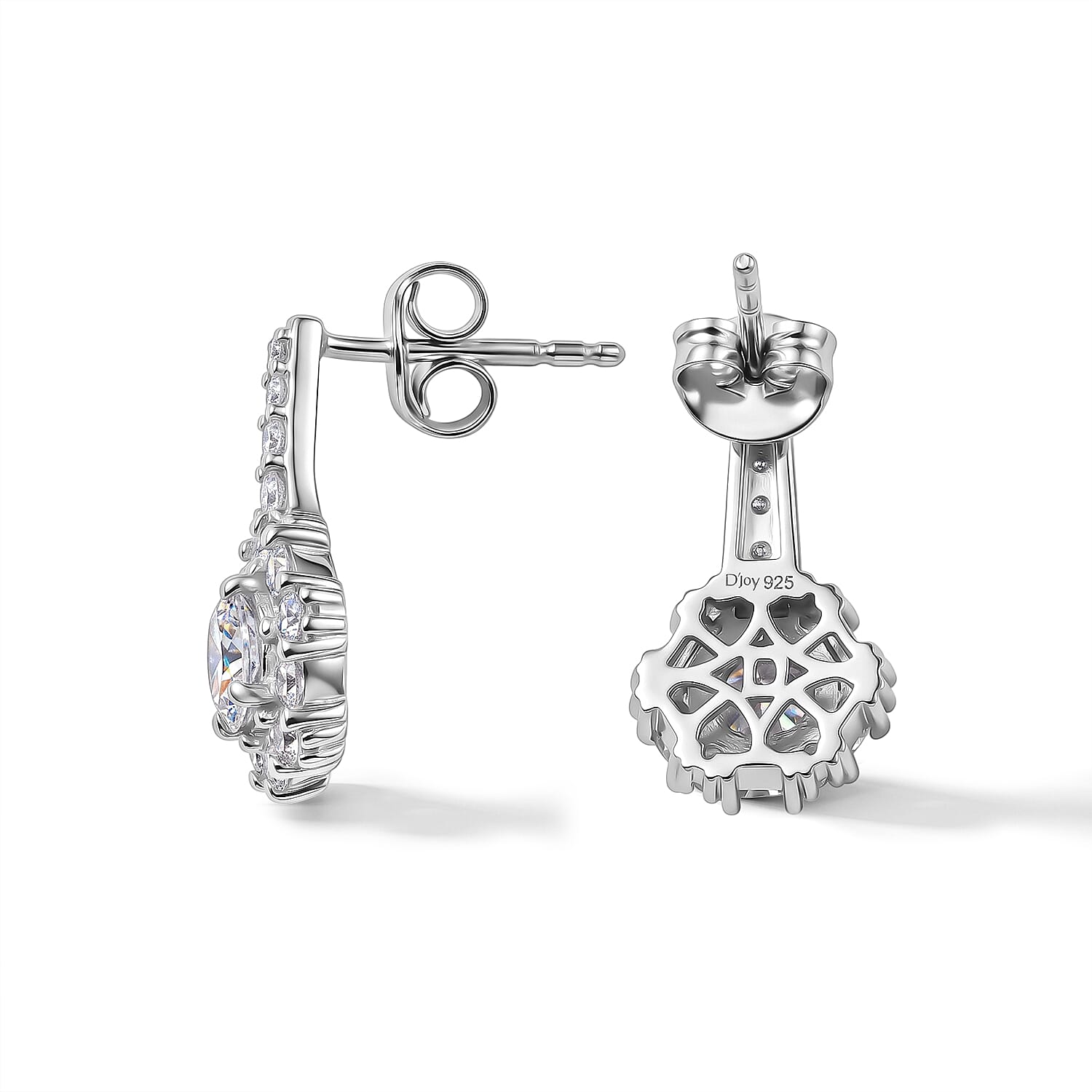 D'Joy - Moissanite Earring with Push Back in Platinum Overlay Sterling Silver 1.70 Ct.