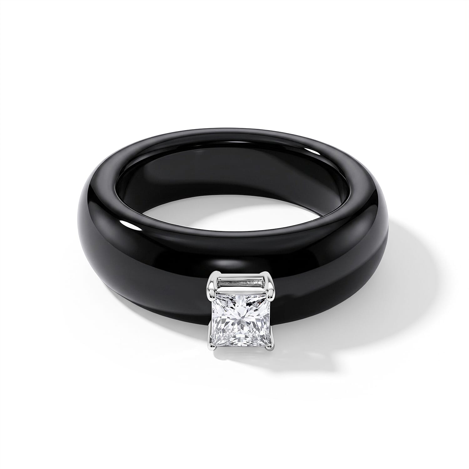 D'Joy - Black Jade & Lab Grown Diamond Ring in Rhodium Overlay Sterling Silver 24.90 Ct.