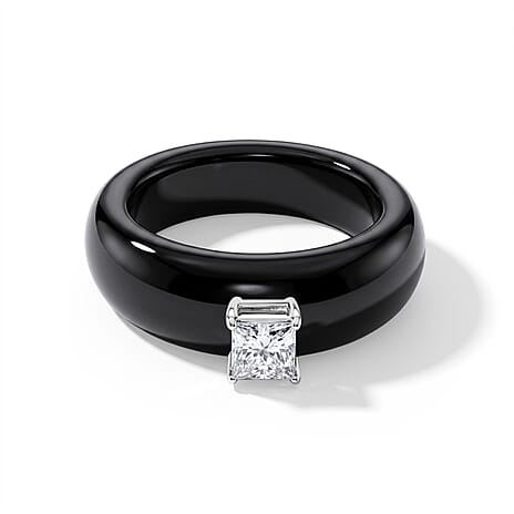 D'Joy - Black Jade & Lab Grown Diamond Ring in Rhodium Overlay Sterling Silver 24.90 Ct.