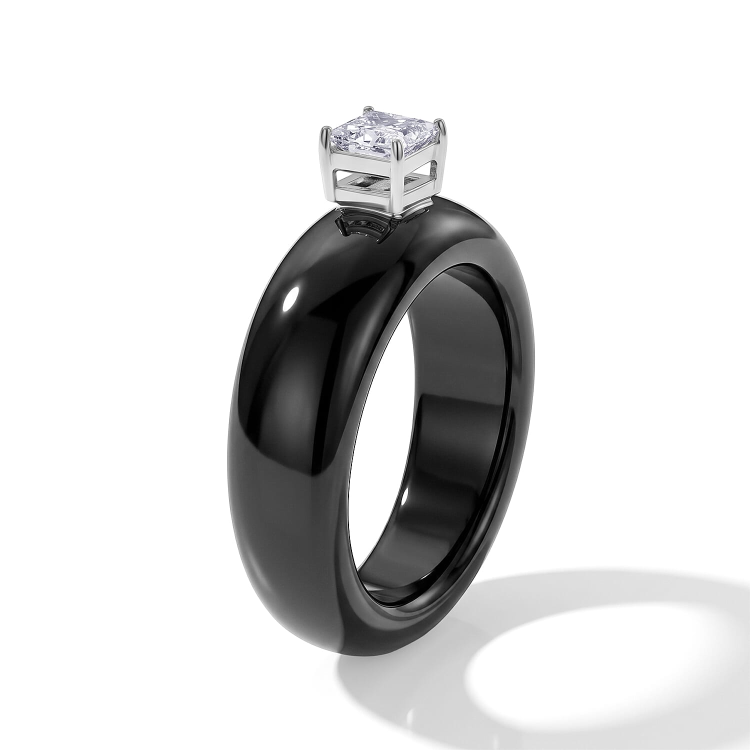 D'Joy - Black Jade & Lab Grown Diamond Ring in Rhodium Overlay Sterling Silver 24.90 Ct.