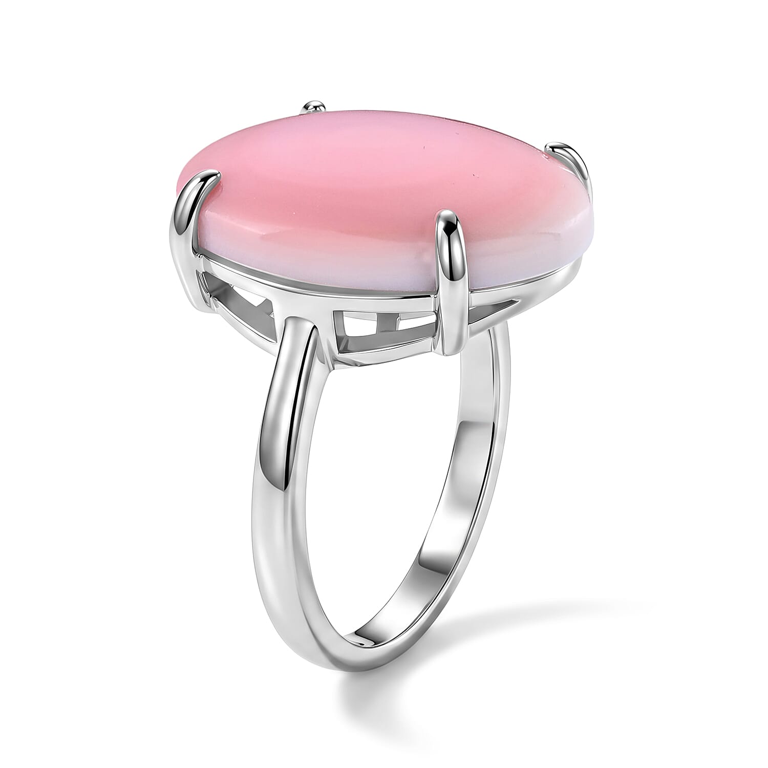 D'Joy - Pink Conch Shell Solitaire Ring in Rhodium Overlay Sterling Silver 11.80 Ct.