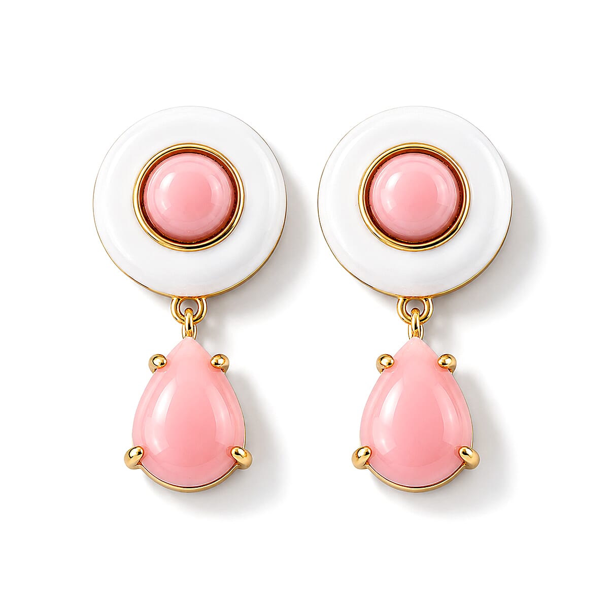 D'Joy - Pink Conch Shell Drop Earring with Push Back in Yellow Gold Plated Sterling Silver 4.60 Ct.