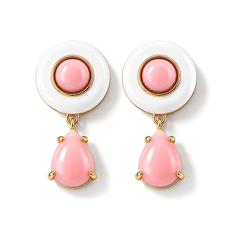 D'Joy - Pink Conch Shell Drop Earring with Push Back in Yellow Gold Plated Sterling Silver 4.60 Ct.
