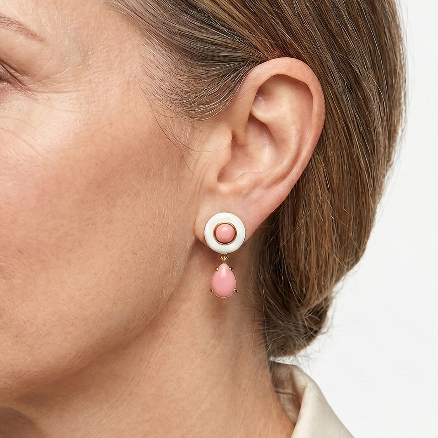 D'Joy - Pink Conch Shell Drop Earring with Push Back in Yellow Gold Plated Sterling Silver 4.60 Ct.
