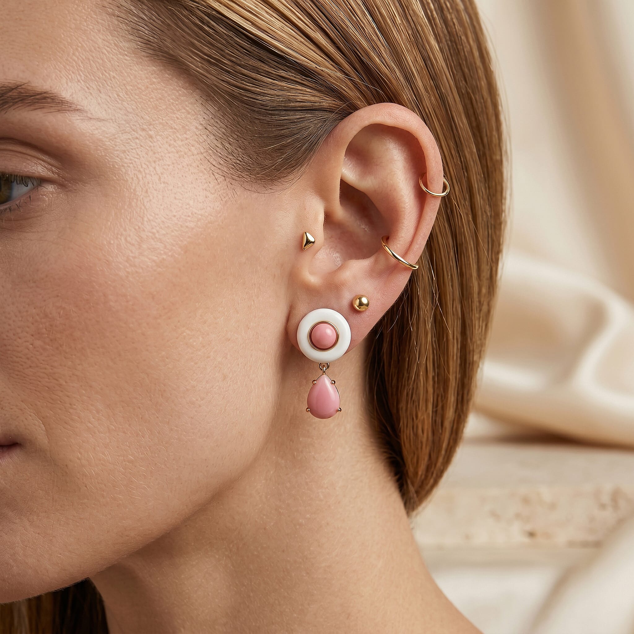 D'Joy - Pink Conch Shell Drop Earring with Push Back in Yellow Gold Plated Sterling Silver 4.60 Ct.