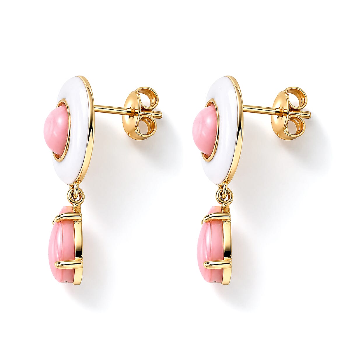 D'Joy - Pink Conch Shell Drop Earring with Push Back in Yellow Gold Plated Sterling Silver 4.60 Ct.