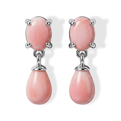 D'Joy - Pink Conch Shell Dangling Earring with Push Back in Rhodium Overlay Sterling Silver 4.50 Ct.