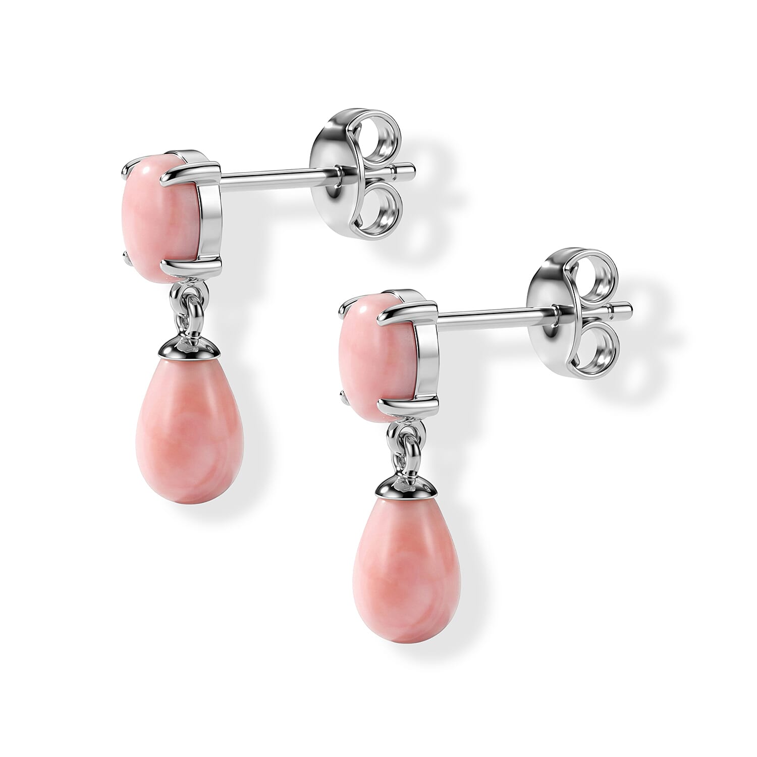 D'Joy - Pink Conch Shell Dangling Earring with Push Back in Rhodium Overlay Sterling Silver 4.50 Ct.