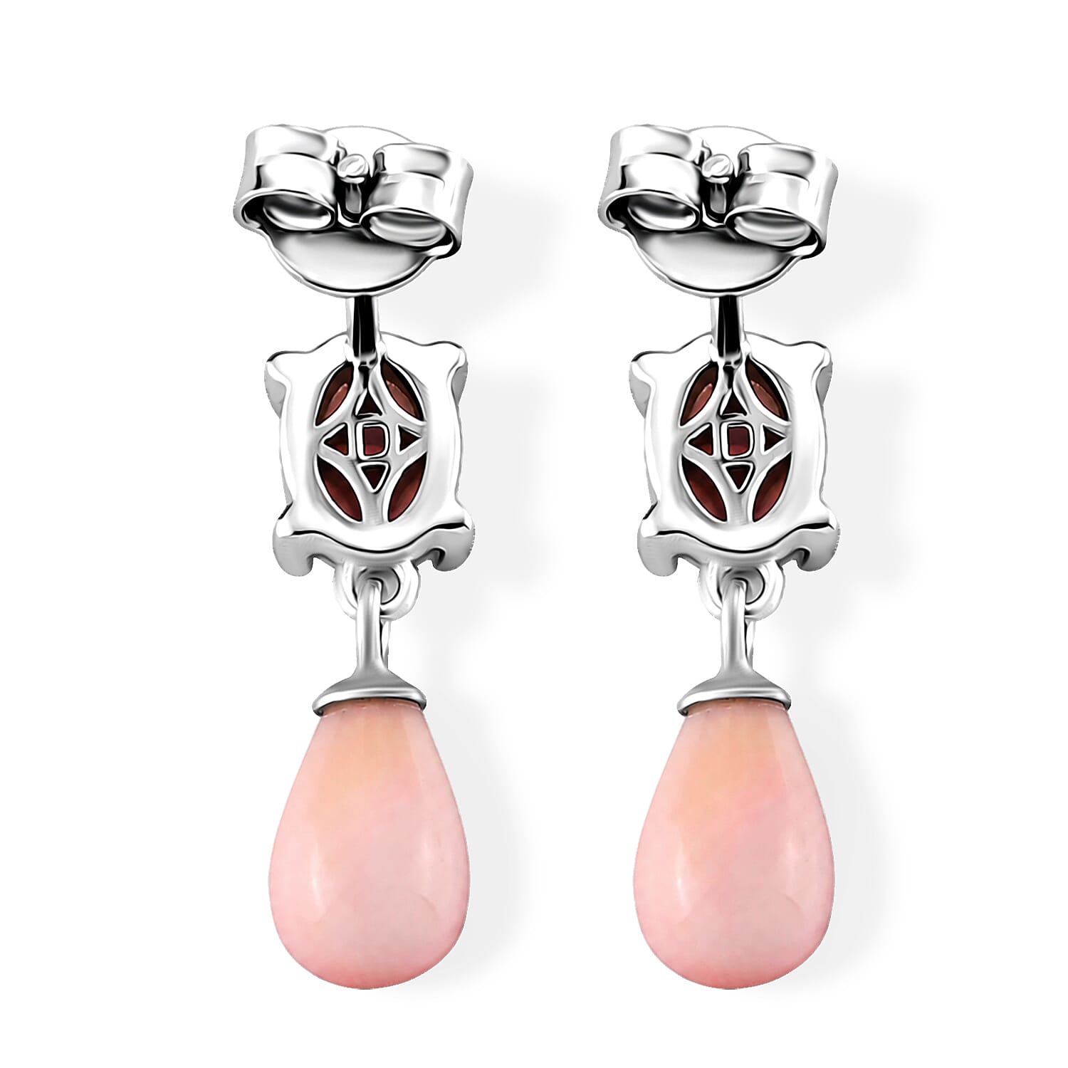 D'Joy - Pink Conch Shell Dangling Earring with Push Back in Rhodium Overlay Sterling Silver 4.50 Ct.