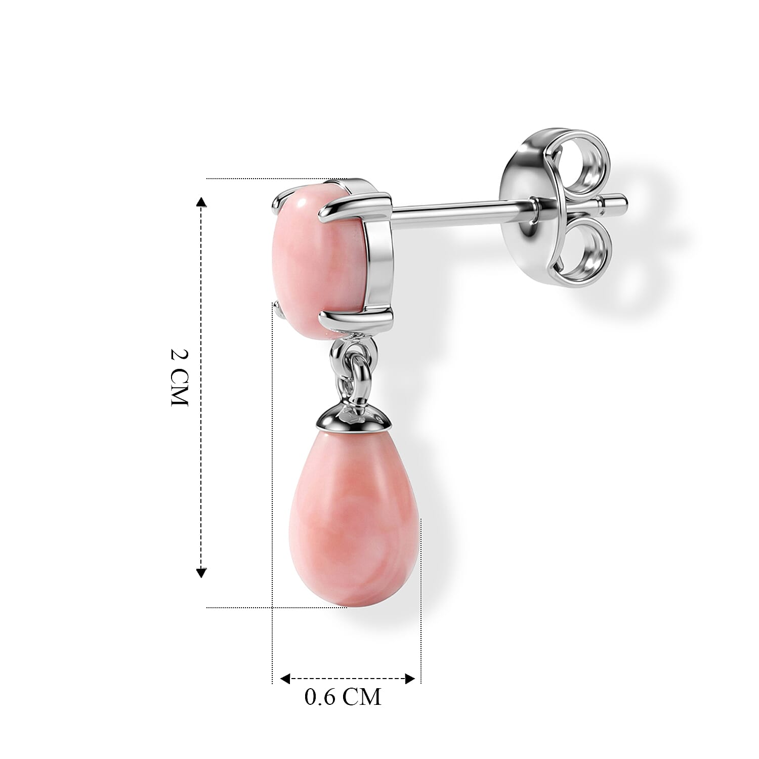 D'Joy - Pink Conch Shell Dangling Earring with Push Back in Rhodium Overlay Sterling Silver 4.50 Ct.