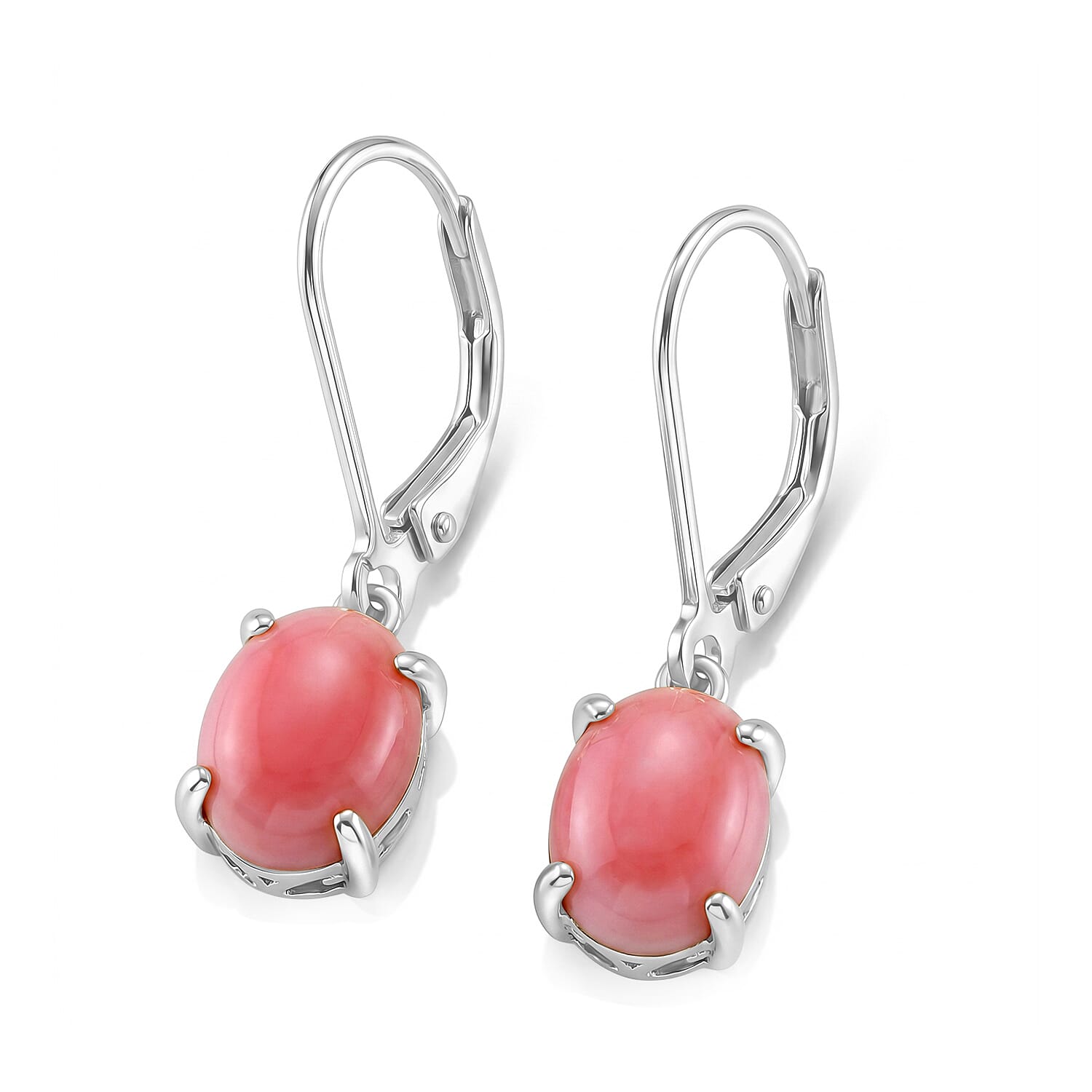 D'Joy - Pink Conch Shell Solitaire Lever Back Earring in Rhodium Overlay Sterling Silver 3.60 Ct.
