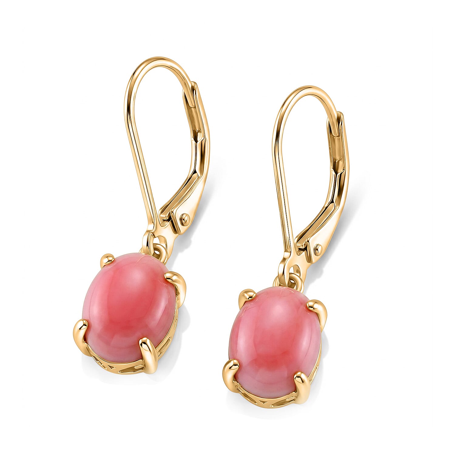 D'Joy - Pink Conch Shell Solitaire Lever Back Earring in Yellow Gold Plated Sterling Silver 3.60 Ct.