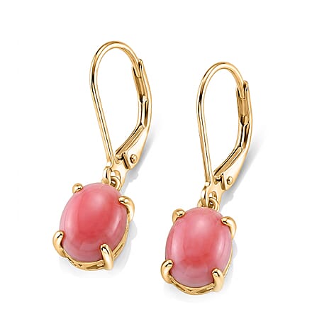 D'Joy - Pink Conch Shell Solitaire Lever Back Earring in Yellow Gold Plated Sterling Silver 3.60 Ct.