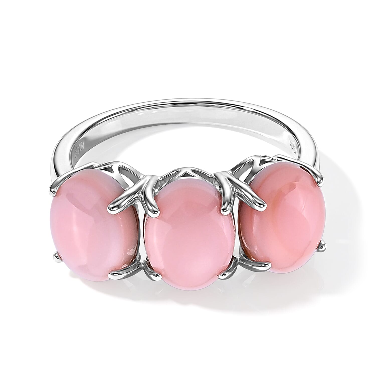 D'Joy - Pink Conch Shell Trilogy Ring in Rhodium Overlay Sterling Silver