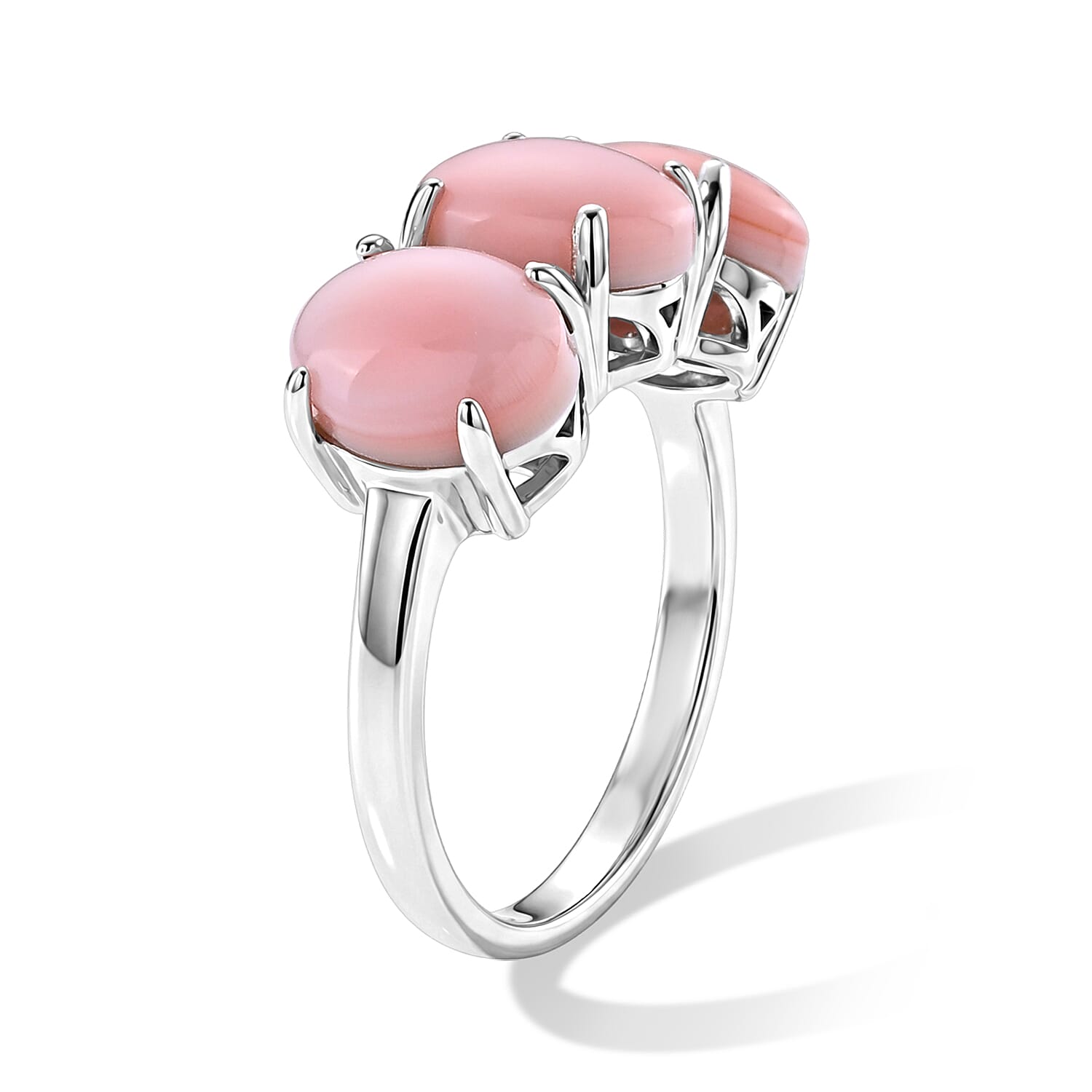D'Joy - Pink Conch Shell Trilogy Ring in Rhodium Overlay Sterling Silver