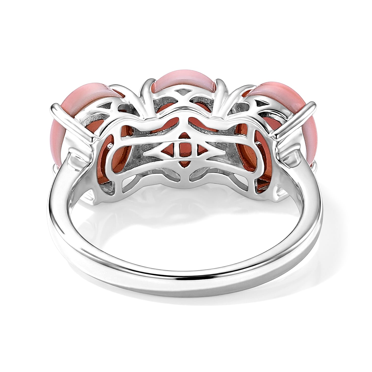 D'Joy - Pink Conch Shell Trilogy Ring in Rhodium Overlay Sterling Silver