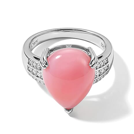 D'Joy - Pink Conch Shell & Lab Grown Diamond Ring in Rhodium Overlay Sterling Silver 5.60 Ct.
